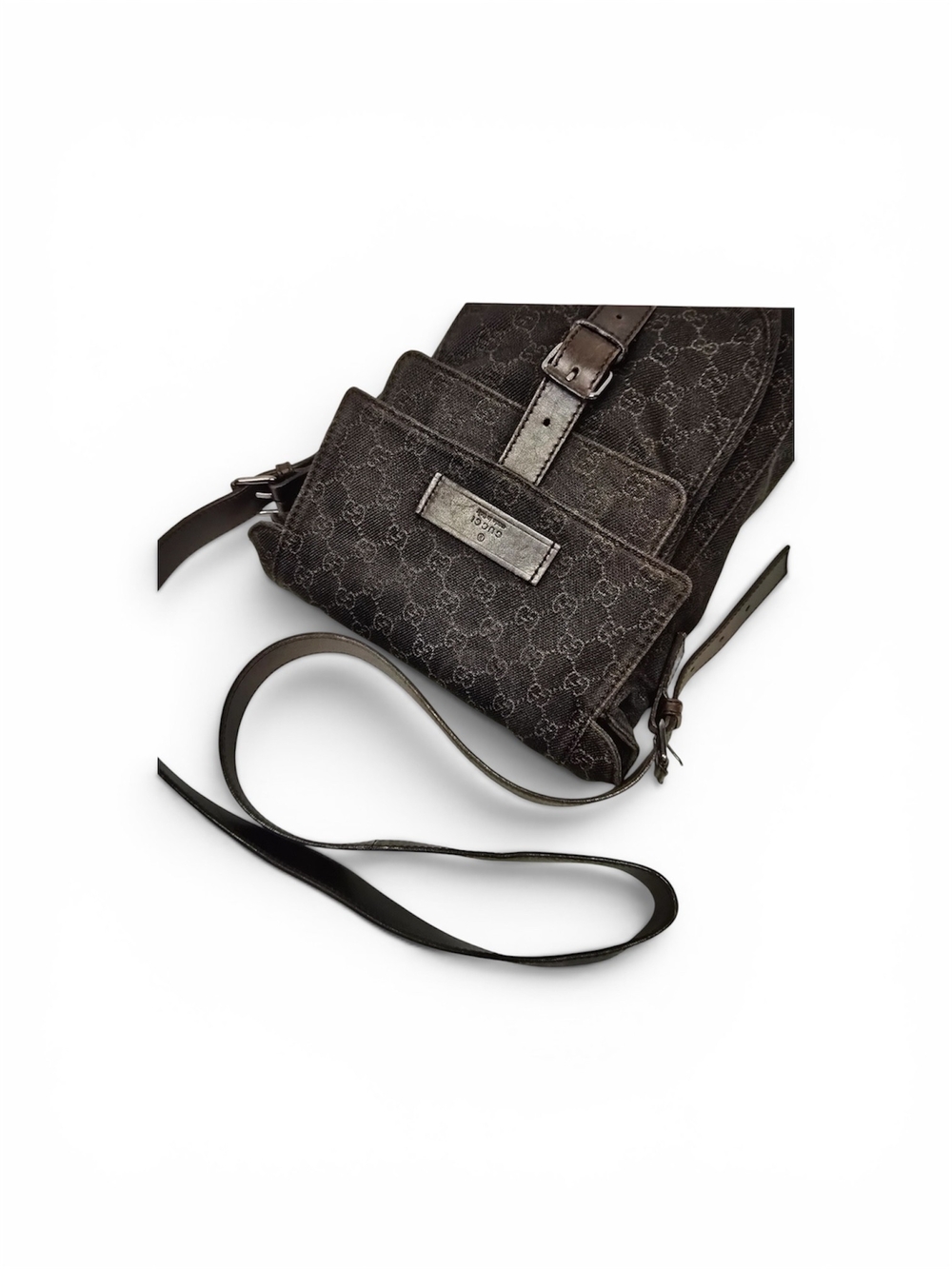2000s Vintage GUCCI Monogram Denim Messenger Bag In Brown - Picture 2 of 7